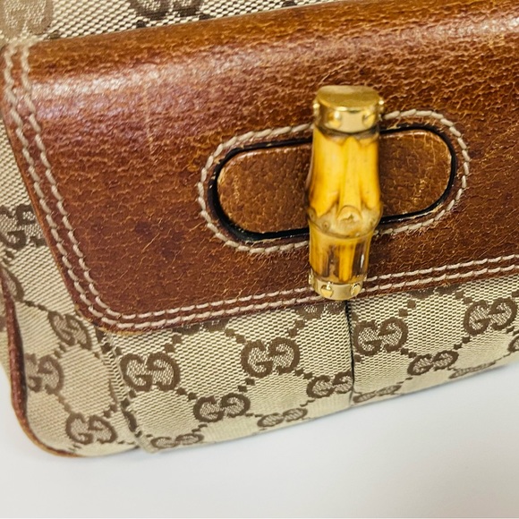 Vintage Gucci Monogram Bamboo Handle Handbag - Picture 2 of 11